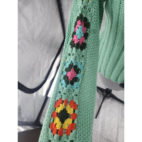 Davi& Dani Knit Sweater Womens M Crochet Arms Cottagecore Fairygarden Side Split - Picture 6 of 9